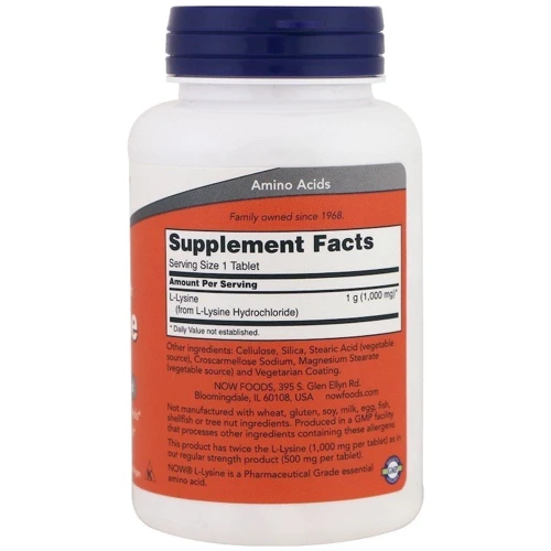 NOW Foods L-Lysine 500 mg Tablets 100 tabs L-Лизин: Тип Лизин