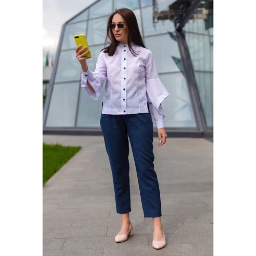 Блуза FLFashion Каприз-1 ФБК 3101 46 белая с длинным рукавом: Длина рукава Длинный