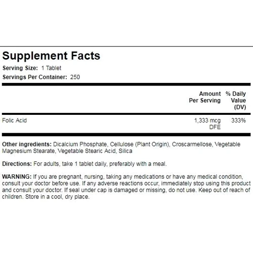 Piping Rock Folic Acid 800 mcg 250 Tabs Фолиевая кислота: Тип Витамин B