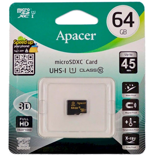 

Apacer 64GB microSDXC Class 10 UHS-I U1 (AP64GMCSX10U1-RA)