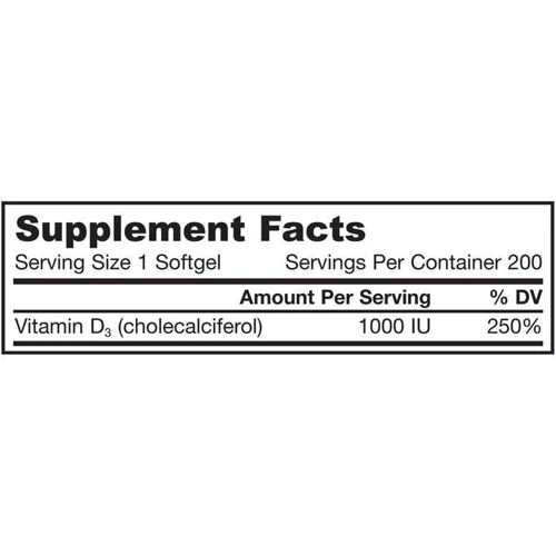 Jarrow Formulas Vitamin D3 1000 IU 200 Softgels Вітамін D3, холекальциферол: Тип вітамін D