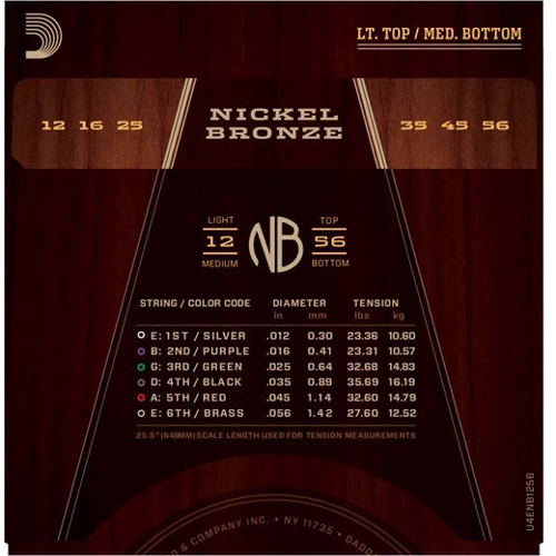 Струна для гитар Струны D`ADDARIO NB1256 NICKEL BRONZE LIGHT TOP / MEDIUM BOTTOM 12-56: Тип Комплект струн