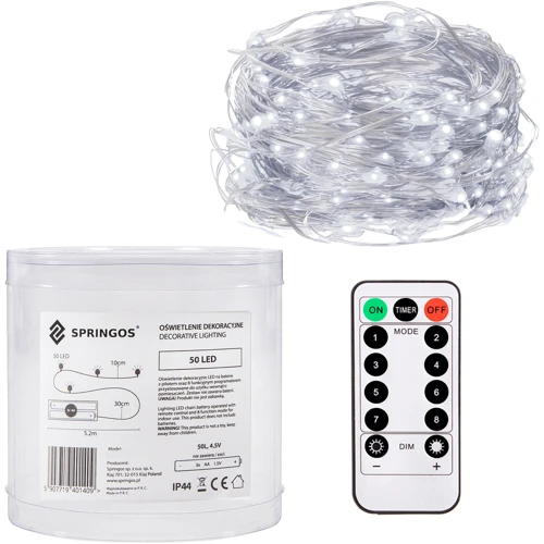 Гирлянда на батарейках Springos 4.9 м 50 LED Pilot CL0106 Cold White фото 6
