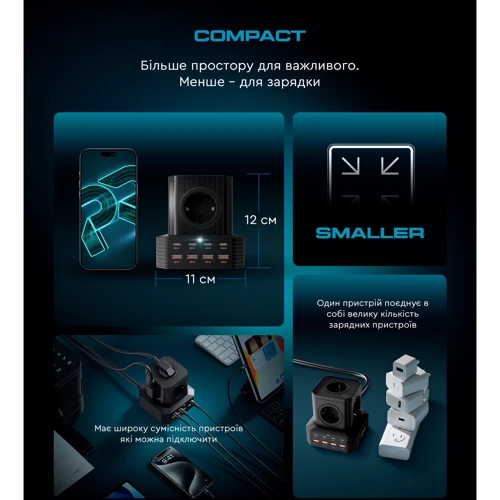 Зарядний пристрій ArmorStandart Wall Charger Resolute Power ARP-544 100W GaN 2m Black (ARM73177): Тип мережеве