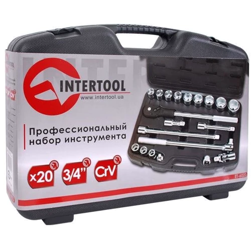 Профессиональный набор инструмента Intertool ET-6023: Комплектация набора воротки, торцевые головки