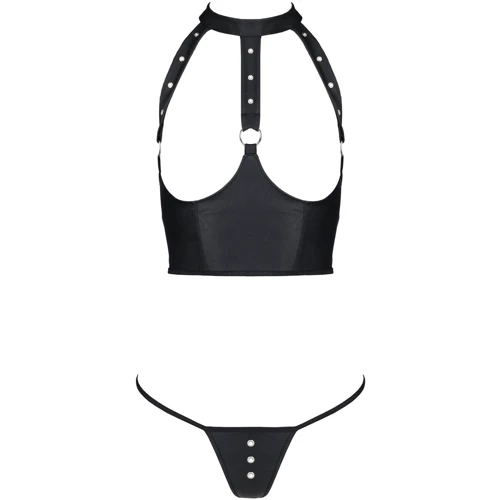 Комплект белья с открытой грудью Passion GENEVIA SET WITH OPEN BRA Black S/M