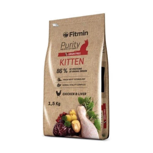 Корм ​​для котят Fitmin cat Purity Kitten в возрасте до 12-ти месяцев, беременных и кормящих кошек (Курица и печень) 1.5 кг (ф3562)