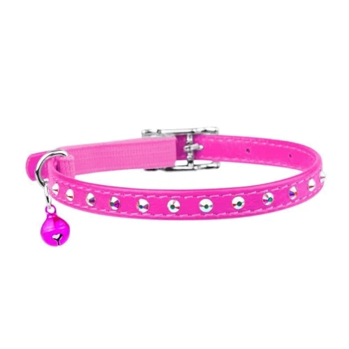 Ошейник WAUDOG GLAMOUR с резинкой клей стразами для кошек Ш 9мм Дл 22-30см розовый (32547) фото 1