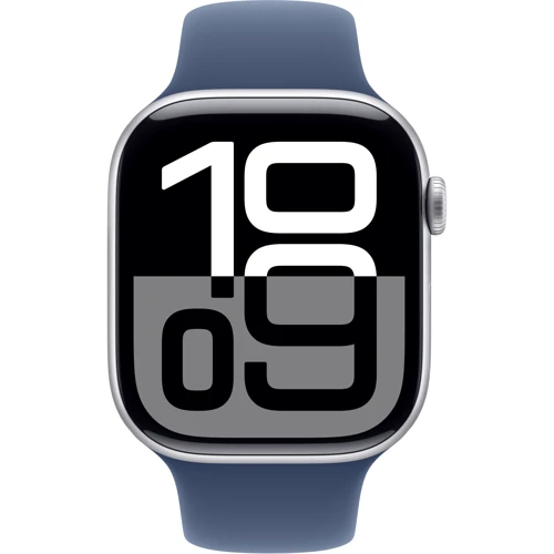 Apple Watch Series 10 42mm GPS + Cellular Silver Aluminium Case with Denim Sport Band - S/M (MWX33)