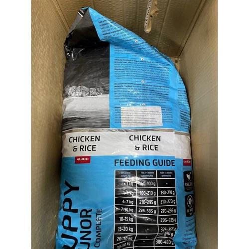 Alice Puppy & Junior Chicken and Rice 17 кг (Корм для собак)(78631848): Причина уцінки Нетоварный вид упаковки, упаковка повреждена
