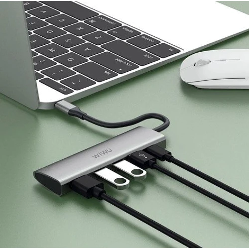 Адаптер WIWU Adapter Alpha 531H USB-C to HDMI+3xUSB3.0+USB-C Grey: Интерфейс подключения USB-C