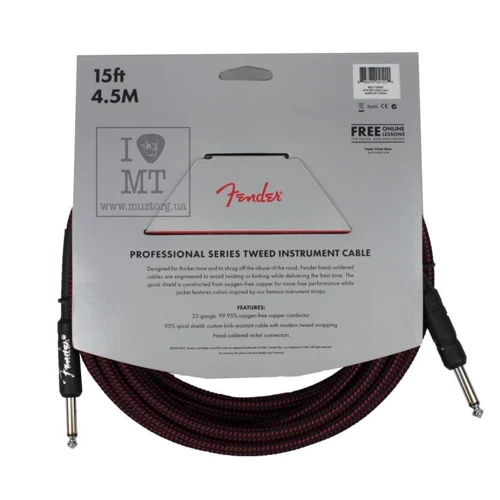 Кабель инструментальный Fender Cable Professional Series 15' Red Tweed