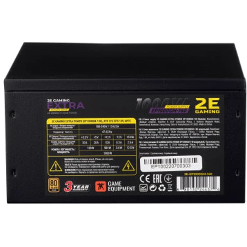 Блок питания 2E Gaming Power Supply EXTRA 1000W (2E-EP1000GM-140): Коннекторы Подключение материнской платы	20+4 pin Подключение процессора	2x4+4pin Кол-во разъемов дополнительно
