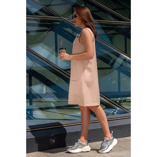 Сарафан FLFashion Сандра ФСС 3081 48 бежевый повседневный до середины бедра: Вид Сарафаны
