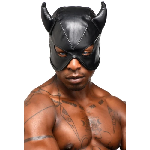 Маска Master Series Dungeon Demon Bondage Mask with Horns - Black