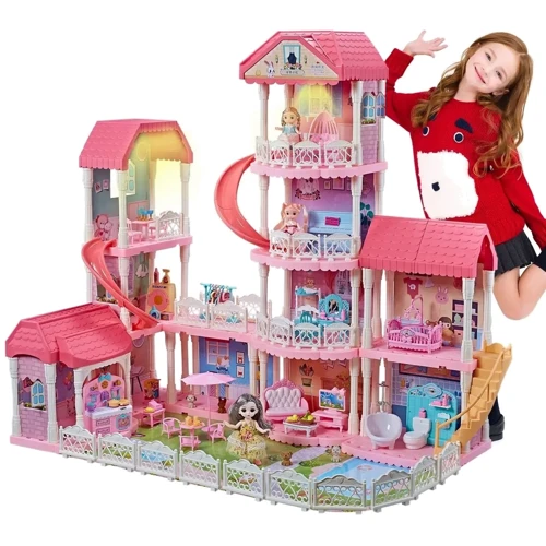 Ляльковий будиночок Fairy care 3 ляльки, гірка, меблі, посуд, аксесуари (7005)