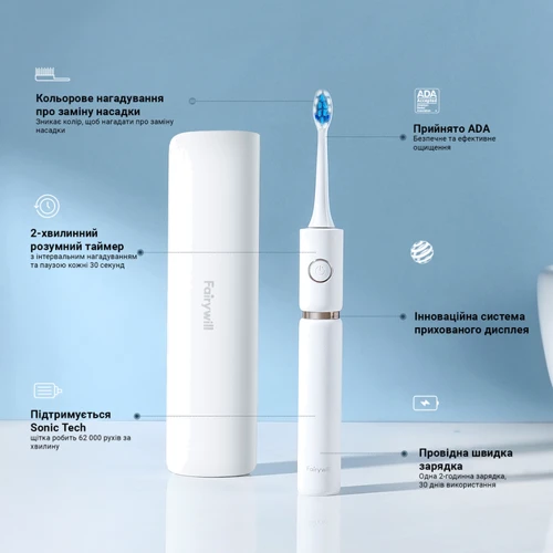 Зубная щетка Набор электрических зубных щеток Fairywill P11 white+black: Технология чистки ультразвуковая