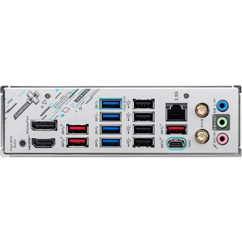 MSI X670E GAMING PLUS WIFI: Разъемы на задней панели USB Type-C, USB 3.2 Gen 2, USB 3.2 Gen 1, USB 2.0, HDMI, Ethernet RJ-45, DisplayPort