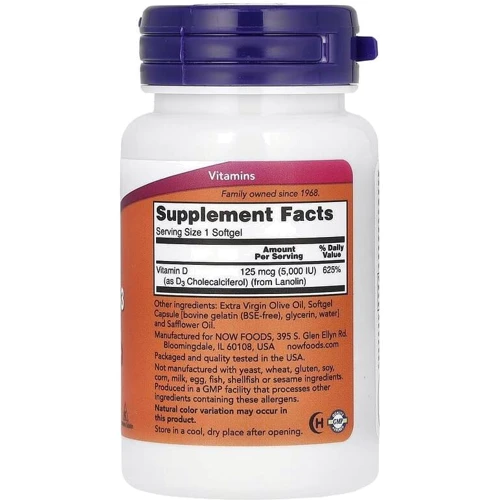 NOW Foods Vitamin D-3 5000 IU Softgels 30 caps: Форма выпуска Капсулы