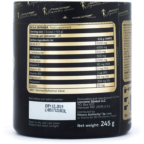 Аминокислота для спорта Kevin Levrone BCAA Defender 8:1:1 245 g /25 servings/ Cherry Ice: Вес 245 г