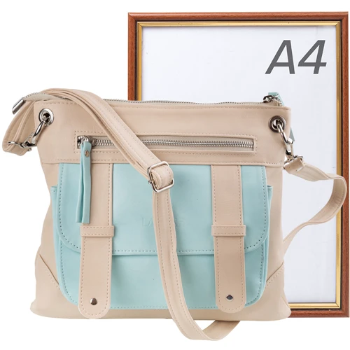 Женская сумка через плечо Laskara бежевая (LK-10238-cream-blue): Фактура Матовая, Зернистая