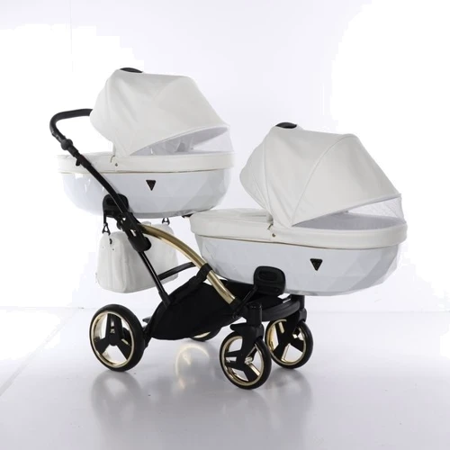 Универсальная коляска для двойни 2 в 1 Junama Diamond Individual Duo Slim 04, белый на золотой раме (JD-IN-DUOs-04) фото 9