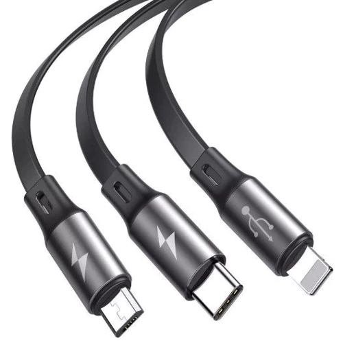 Кабель Baseus USB Cable to Lightning/microUSB/USB-C Fabric Flexible 3.5A 1.2m Gray/Black (CAMLT-BYG1): Тип USB Cable - Lightning/microUSB/USB-C