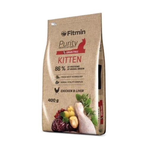 Корм для кошенят Fitmin cat Purity Kitten у віці до 12-ти місяців, вагітних і годуючих кішок (Курка і печінка) 400 г (ф3647)