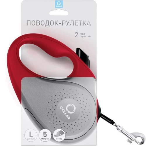 Поводок-рулетка Collar для собак размер M 25 кг лента 5 м красный: Тип Поводок