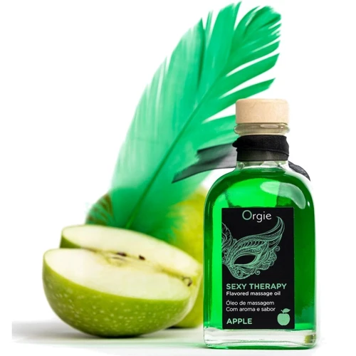 Набор для массажа Orgie – Sexy Therapy Apple (100 мл), съедобное разогревающее масло + перышко