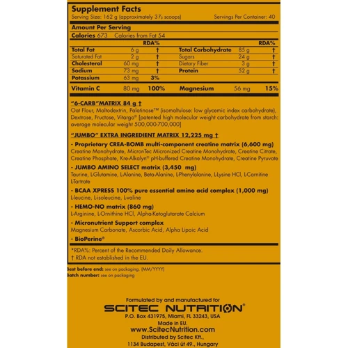 Гейнер Scitec Nutrition Jumbo Professional 6480 g /40 servings/ Chocolate: Стать унісекс