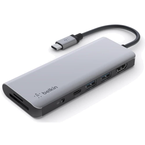 Адаптер Belkin Adapter USB-C to USB-C 3.0+HDMI+SD+2xUSB+3.5mm Grey (AVC009BTSGY): Інтерфейс підключення USB-C