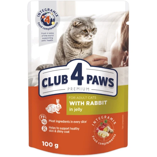 Влажный корм Club 4 Paws Premium Adult cats для кошек со вкусом кролика в желе 20+4x100 г (4820215365031)