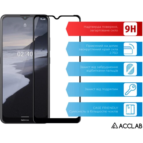 Аксесуар для смартфона ACCLAB Tempered Glass Full Glue Black for Nokia 2.4: Колір чорний