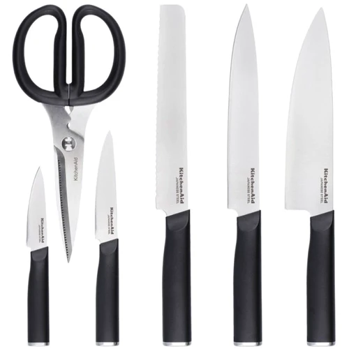 Набор кухонных ножей Набор ножей с подставкой KitchenAid Classic, 6 предметов и точилки (KE6PSTANOBG)
