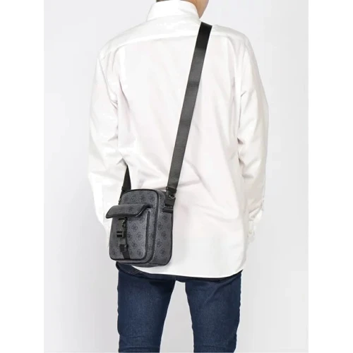 Мужская сумка через плечо Guess Vezzola Top Zip Crossbody Flap черная (HMVEZLP1359-DAB): Тип ручки Плечевой ремень, Без ручки