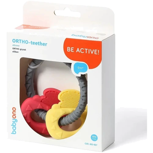 Прорізувач для зубів BabyOno жовтий ортодонтичний з червоним (486)