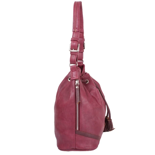 Женская сумка бакет-бэг Laskara бордовая (LK10194-plum): Застежка Механическая