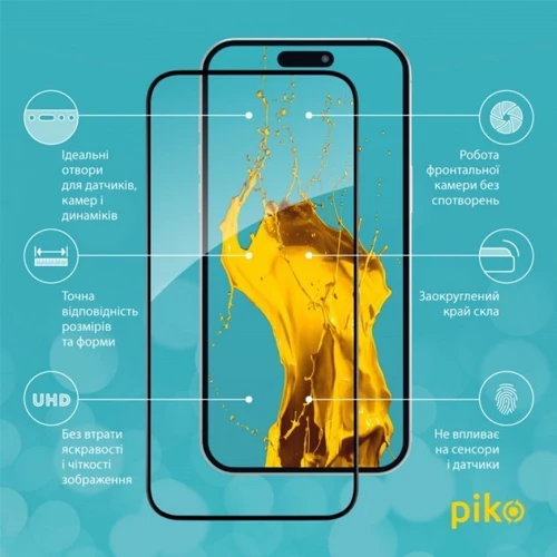 Защитное стекло для iPhone Piko Tempered Glass Full Glue Black for iPhone 15 Plus: Цвет черный