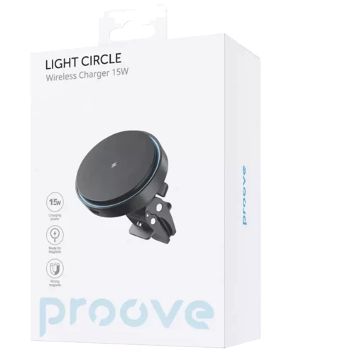 Держатель Proove Car Holder Wireless Charger MagSafe Light Circle 15W Black for iPhone 16 I 15 I 14 I 13 I 12 series : Особенности MagSafe
