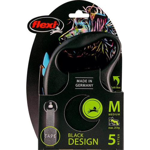 Поводок-рулетка Flexi Black Design М до 25 кг 5 м голубой (4000498034033): Тип шнура Лента