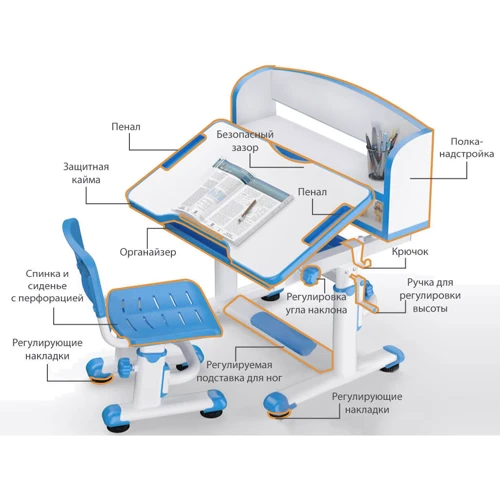 Комплект парта та стільчик Evo-kids BD-10 BL