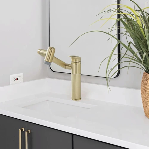 Смеситель для раковины Lefton 360° Rotatable Single-Hole Bathroom Faucet-BF2208 Brushed Gold: Длина излива, см 20