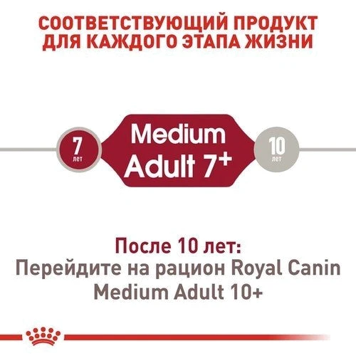 Сухой корм для собак Royal Canin Medium Adult 7+ средних пород старше 7 лет 4 кг (3005040): Возраст Взрослые