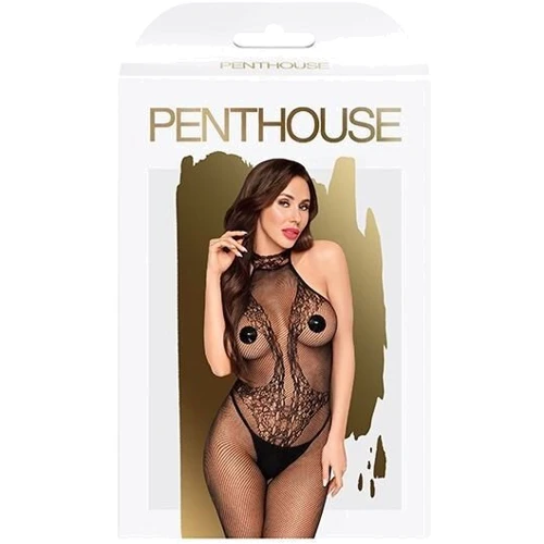 Бодистокинг с высоким кружевным воротником Penthouse - First Lady Black XL