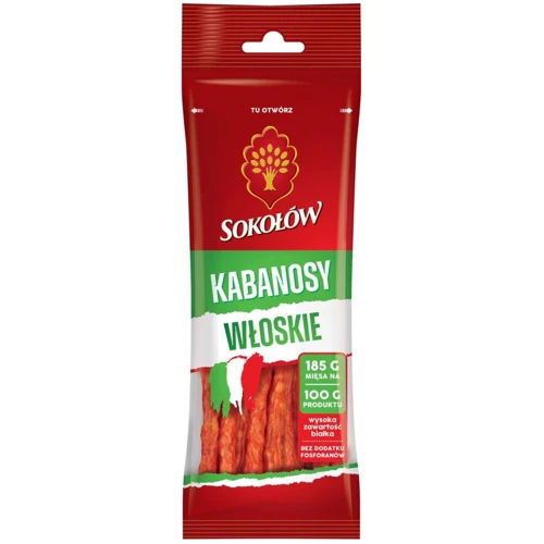 М'ясні снеки Sokolow Kabanosy Італійські зі свинини та яловичини 70 г (5900562633300)