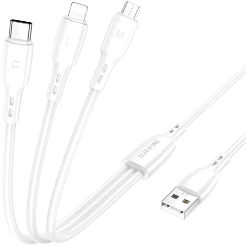 Кабель Borofone USB Cable to Micro USB/Lightning/Type-C 1m White (BX71): Тип USB Cable - microUSB
