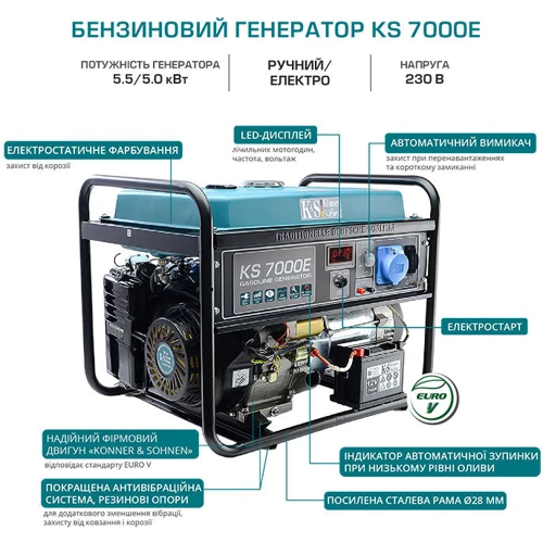 Генератор бензиновий Könner & Söhnen KS 7000E: Час автономної роботи 17 годин