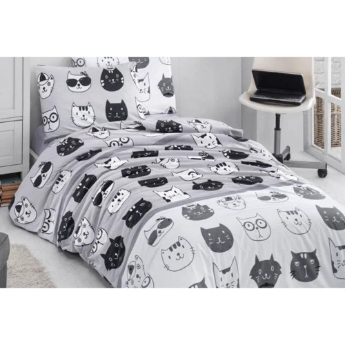 Комплект постельного белья LightHouse Ranforce Lovely Cats евро серый (57548_2.0LH)