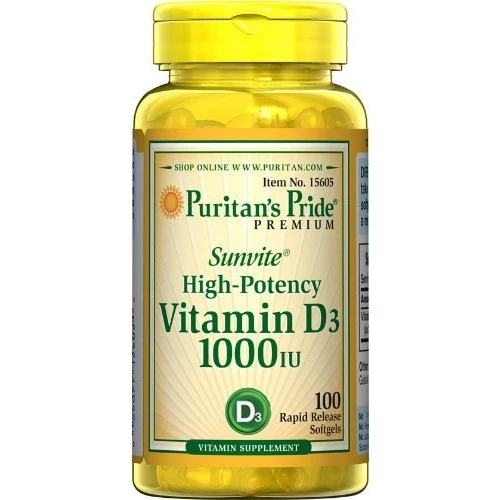 Puritan's Pride Vitamin D3 1000 Iu Softgels, 100 Count